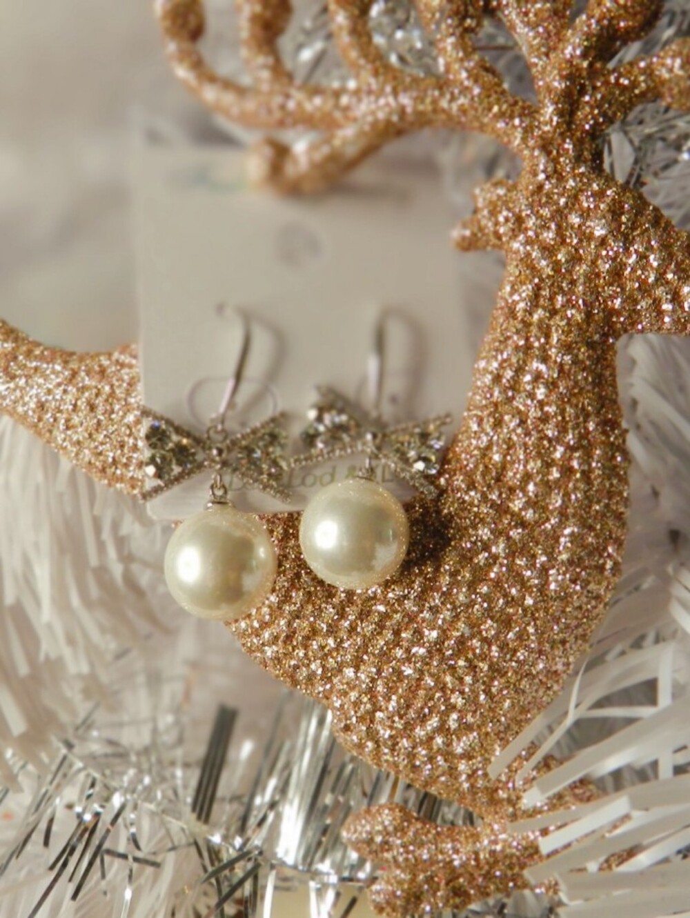 Pearl Drop Earrings with Bow Accent - Gold Pearl